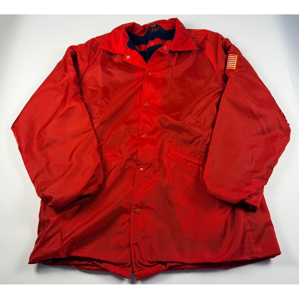 Vintage Coaches Jacket Men's L Dunbrooke Pla-Jac Sherpa Lined Red USA Flag Patch